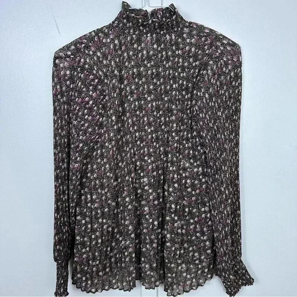 Cabi Knife Pleat Blouse Loose Fit Flowy Floral Print Balloon Sleeves Size M - Picture 5 of 7